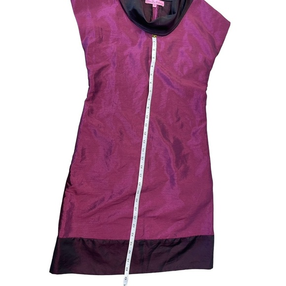 SATRI LOU COLLECTION PURPLE COWL NECK ABOUT KNEE XS DRESS TEXTURED SILK CREPE - Picture 7 of 11